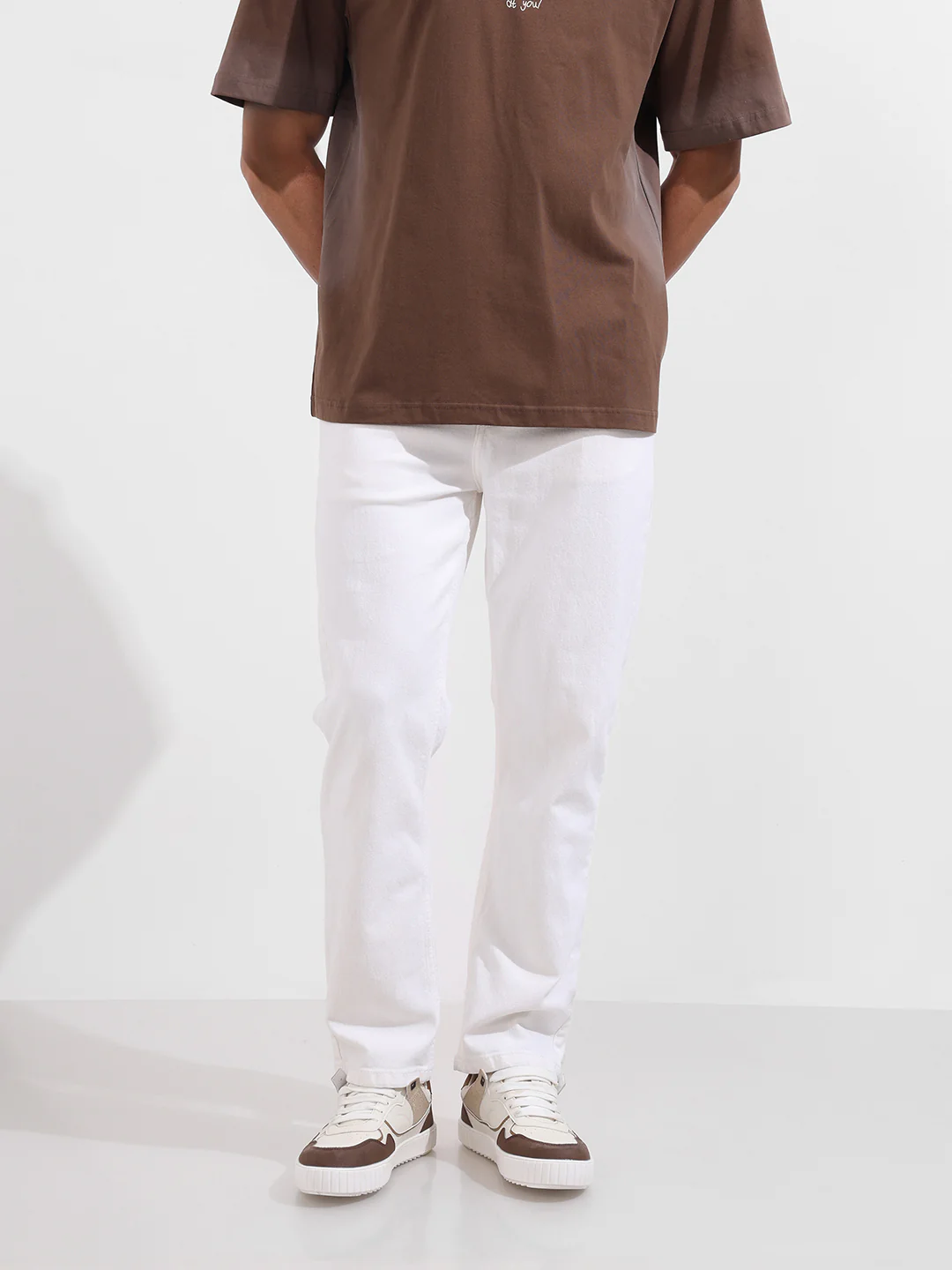 Men's White Slim Fit Solid The Eternity Series Jeans