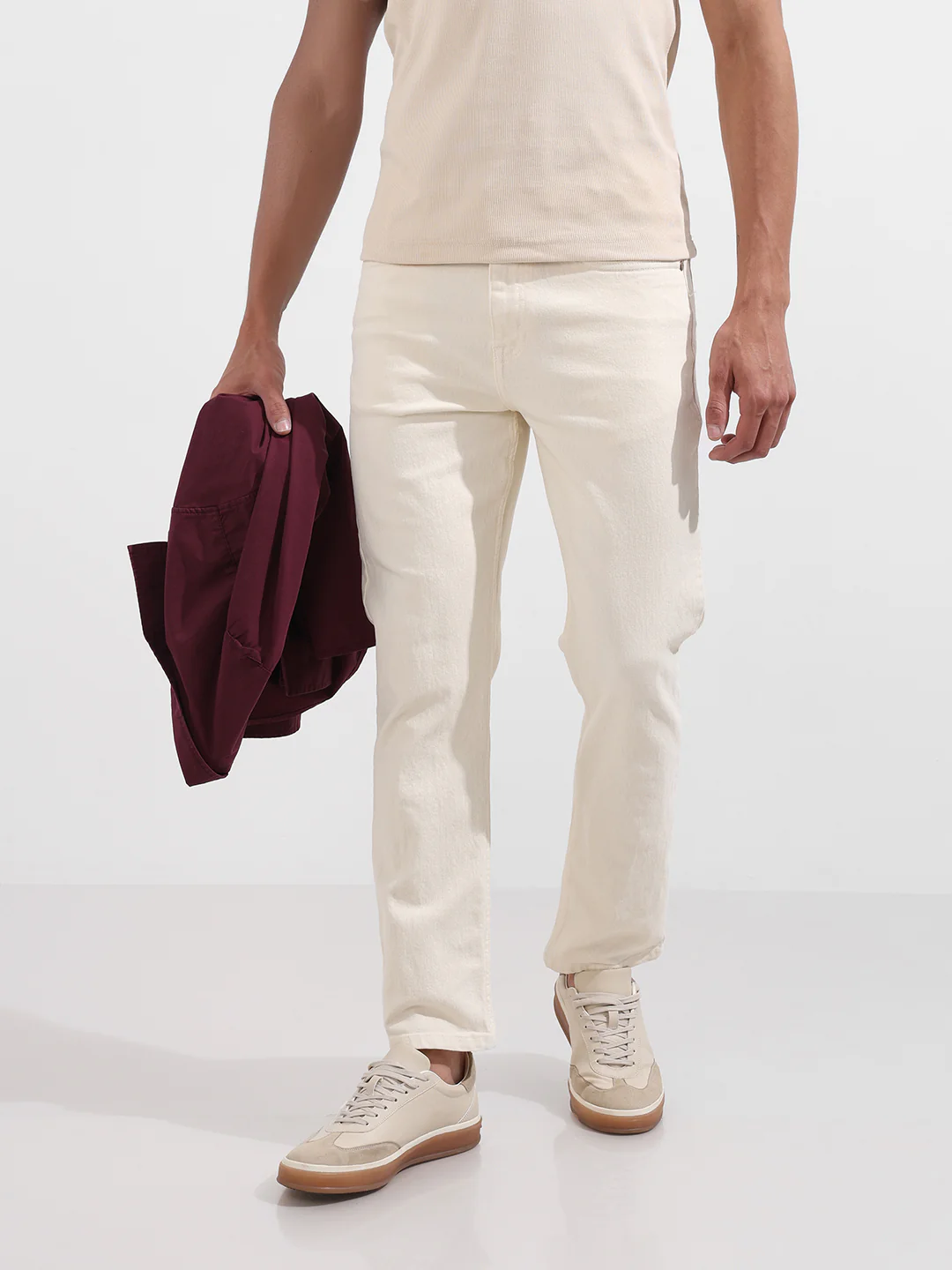 Men's White Slim Fit Solid The Eternity Series Jeans