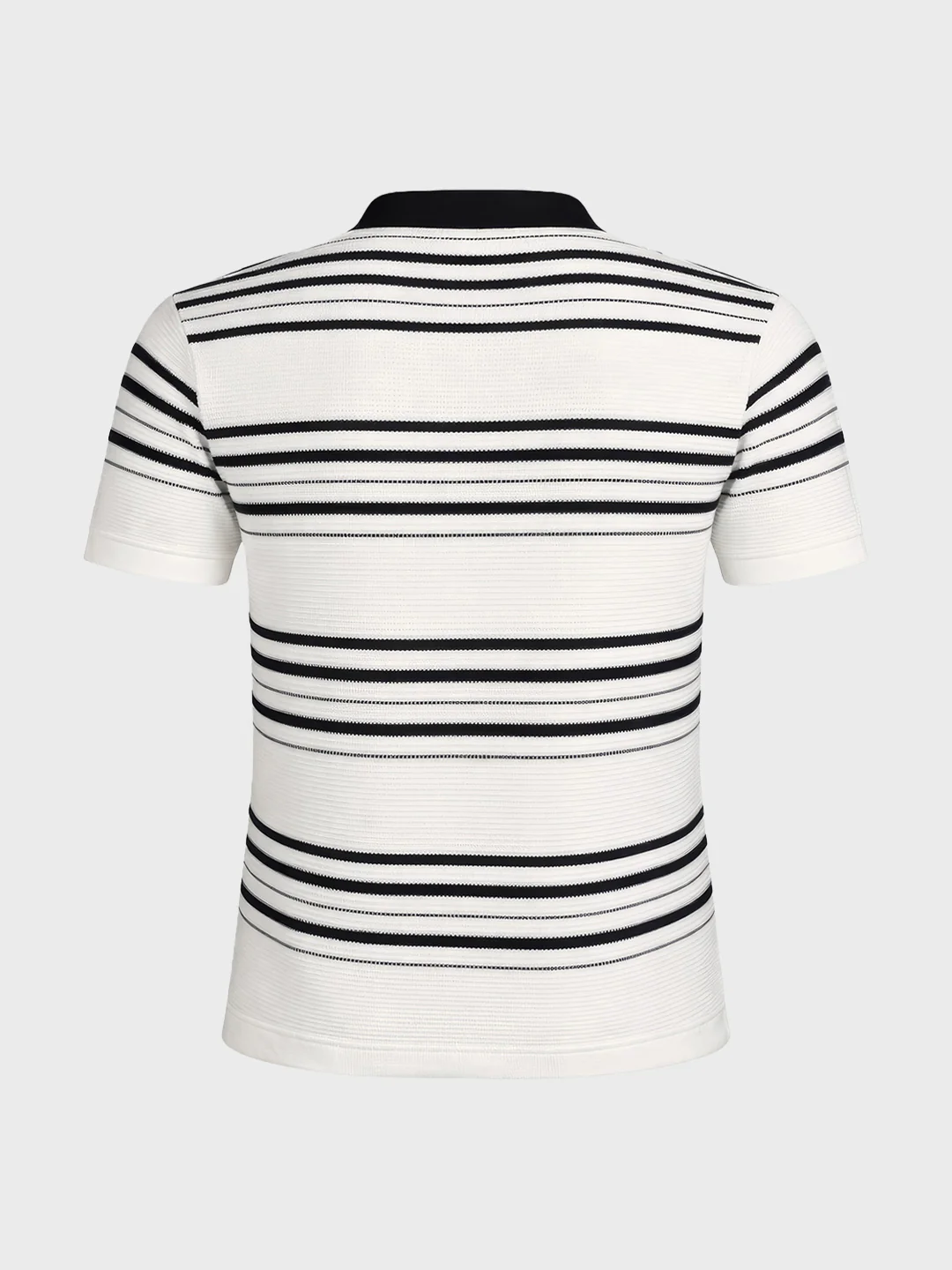 Men's White Slim Fit Striped Flat Knit Johnny Collar Polo T-Shirt - Image 6
