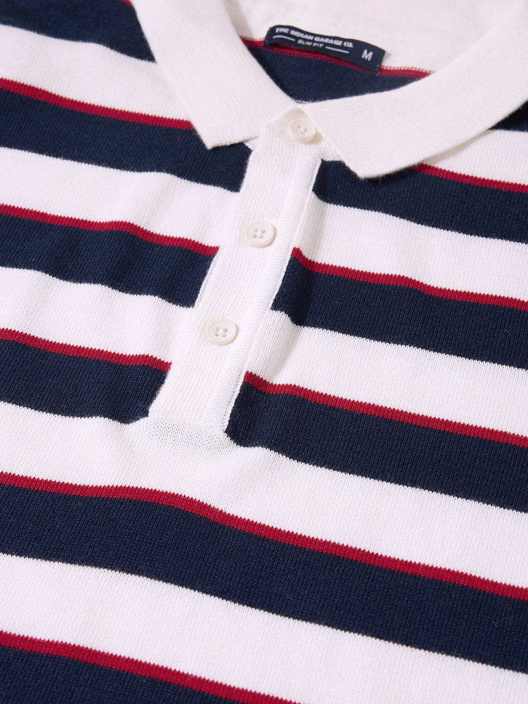 Men's White Slim Fit Striped Flat Knit Polo T-Shirt - Image 3