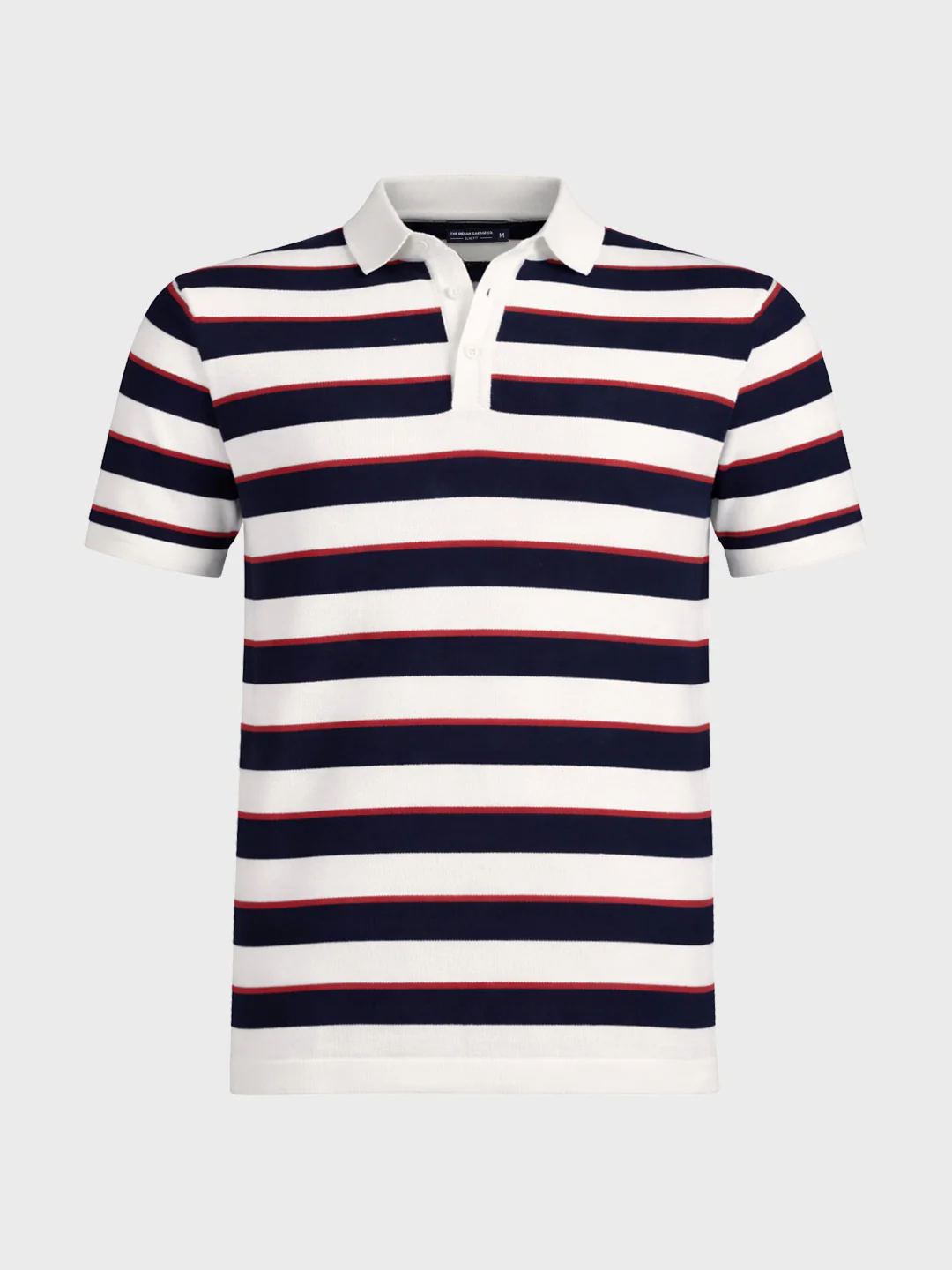 Men's White Slim Fit Striped Flat Knit Polo T-Shirt - Image 5
