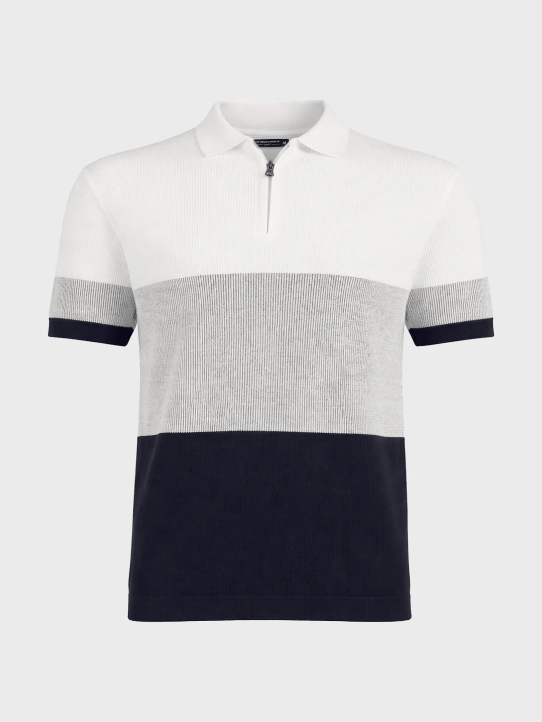 Men's White Slim Fit Striped Flat Knit Polo T-Shirt - Image 5