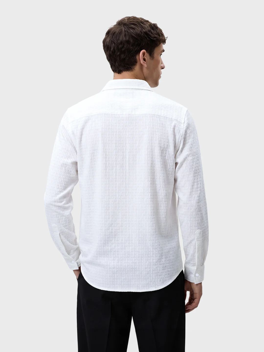Men's White Slim Fit Textured Party Wear Shirt - Image 6