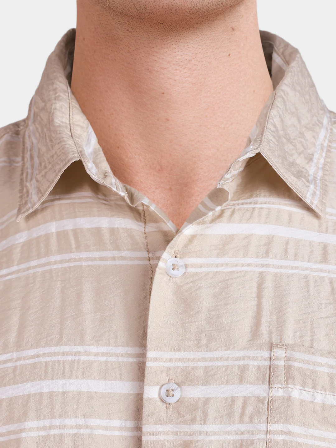 Men's Cream Boxy Fit Striped Resort Wear Shirt - Image 3