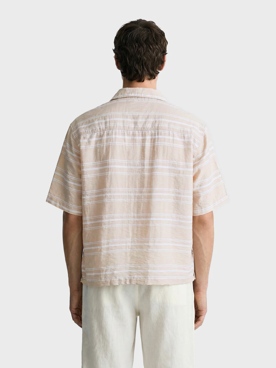 Men's Cream Boxy Fit Striped Resort Wear Shirt - Image 5