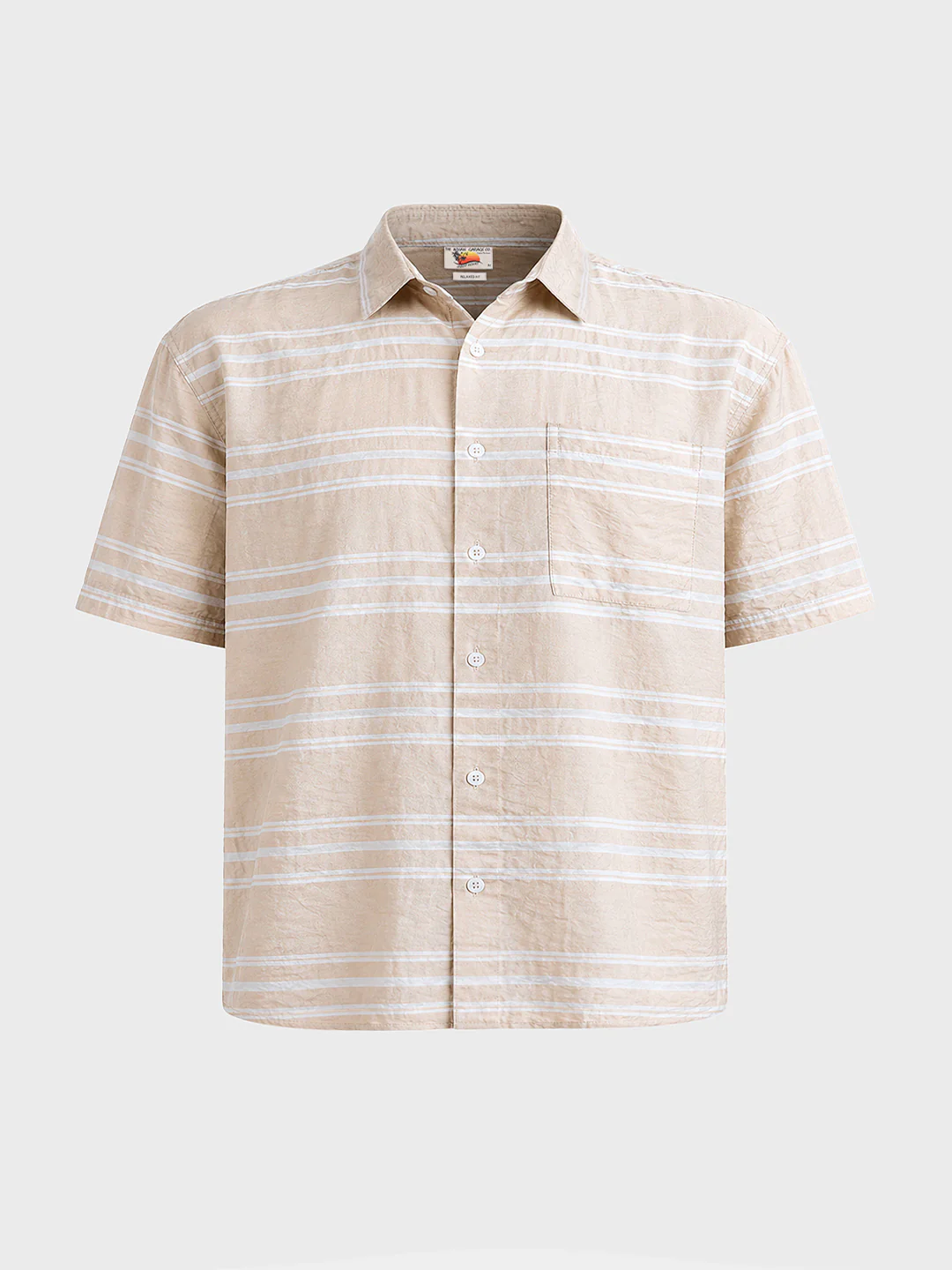 Men's Cream Boxy Fit Striped Resort Wear Shirt - Image 6