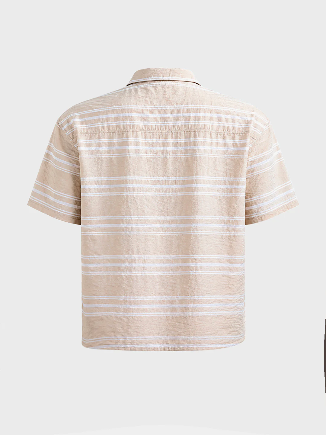 Men's Cream Boxy Fit Striped Resort Wear Shirt - Image 7