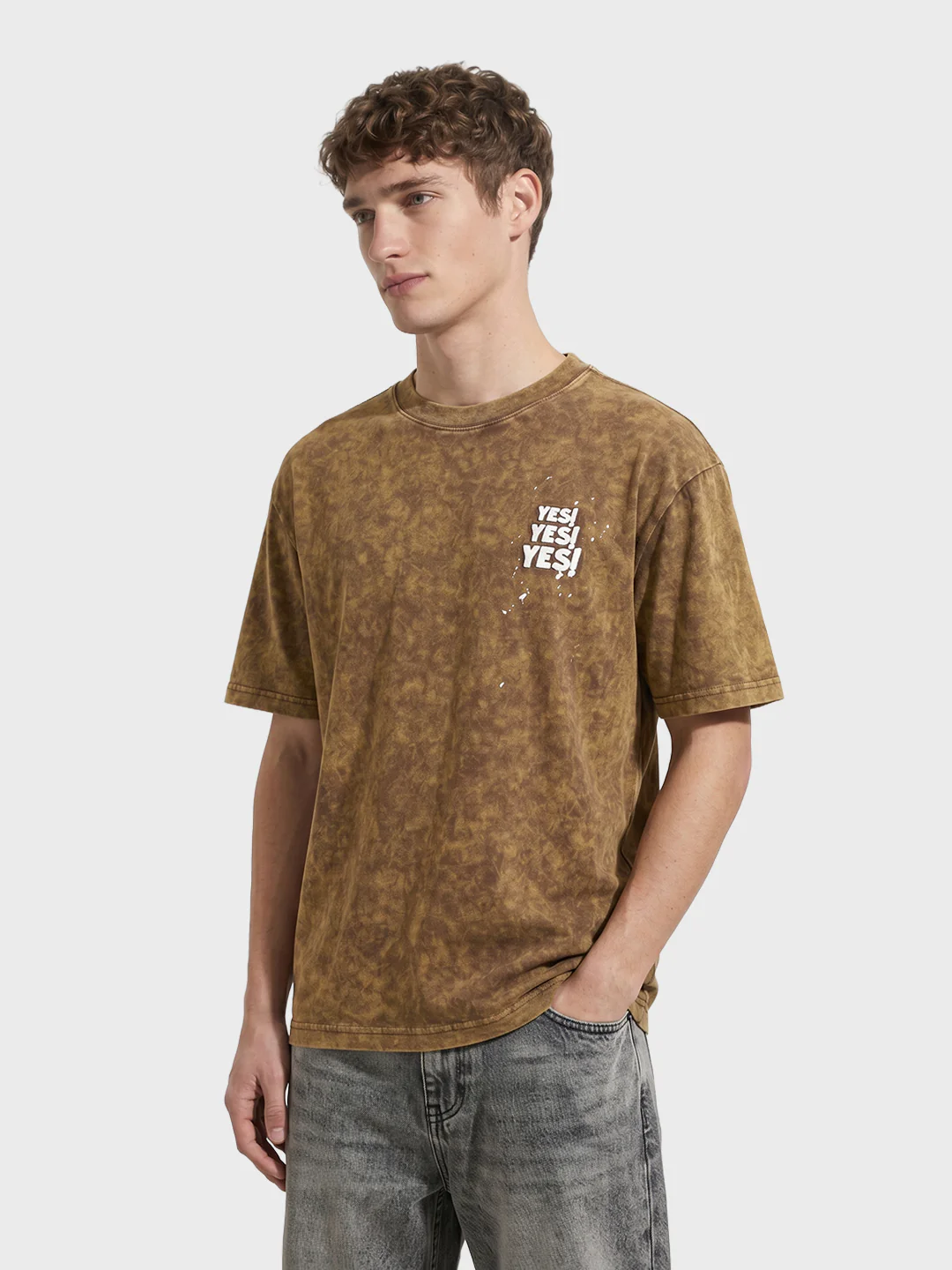 Men's Yellow Relaxed Fit Graphic Printed 240 GSM Street Wear T-Shirt - Image 4