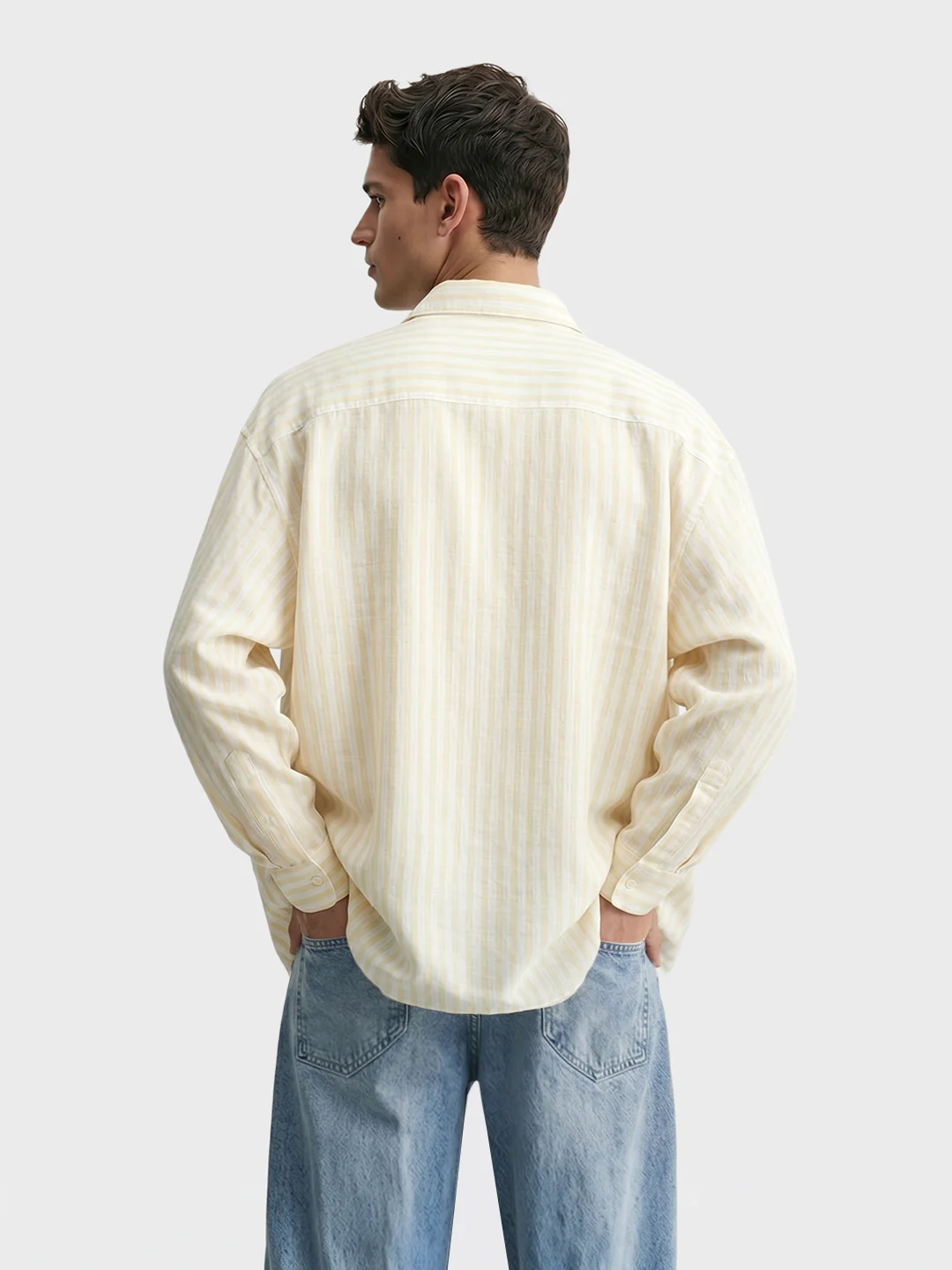 Men's Yellow Super Relaxed Fit Vertical Stripes Casual Shirt - Image 5