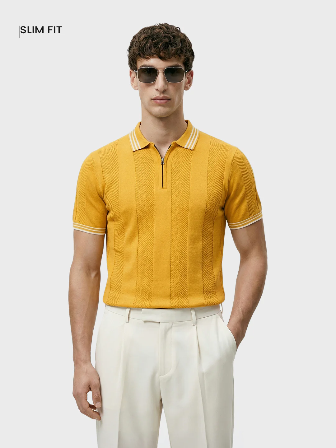 Men's Yellow Slim Fit Solid Casual Polo T-Shirt - Image 2