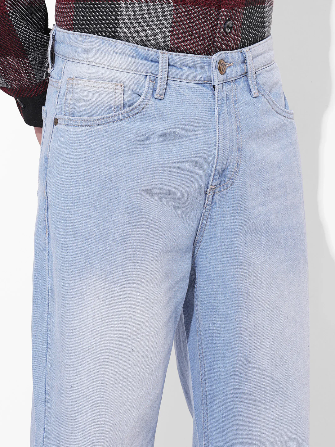 Men's Light Blue Loose Fit Solid Street Wear Jeans - Image 4