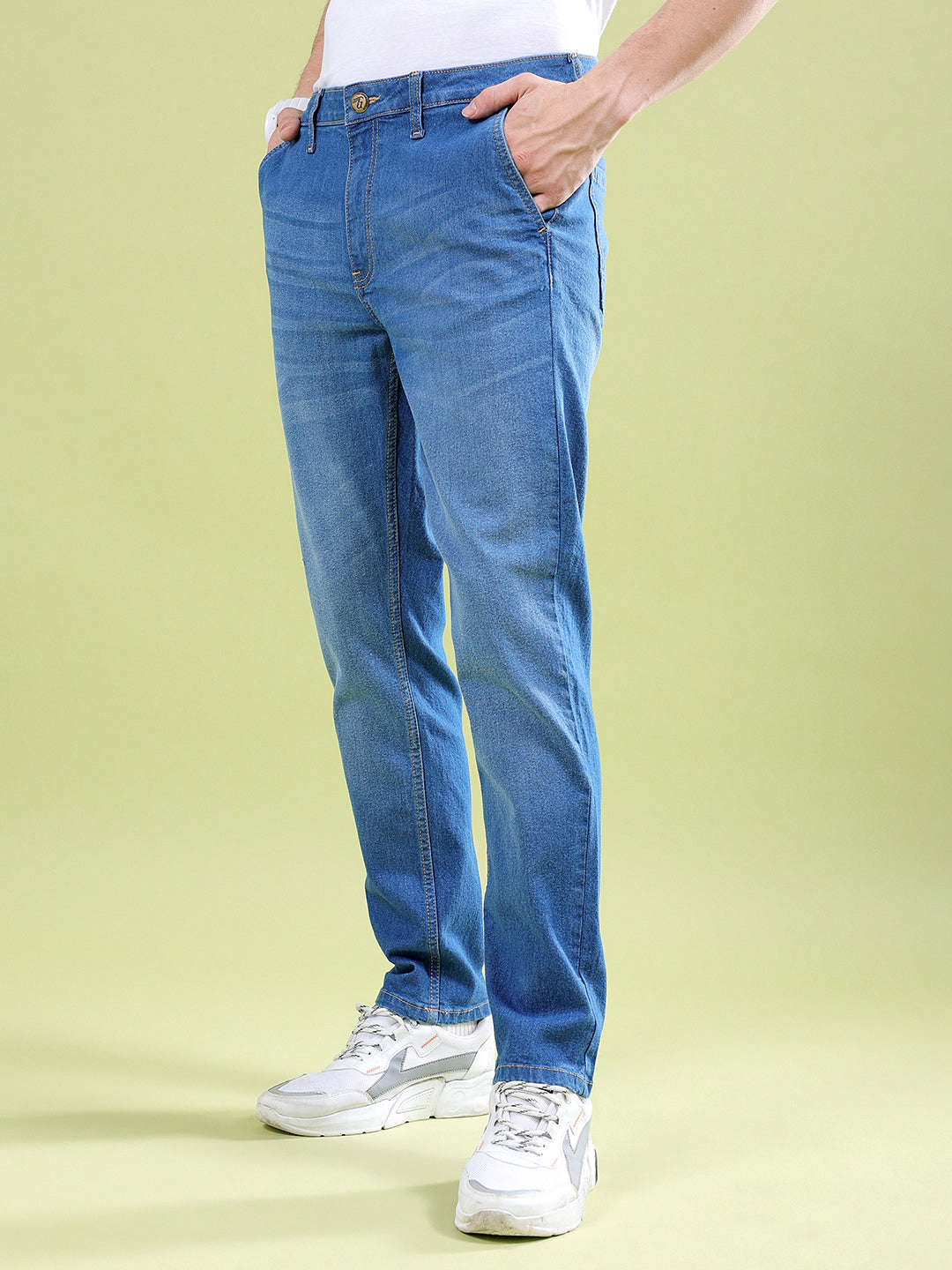 Men's Blue Slim Fit Solid Casual Jeans - Image 3