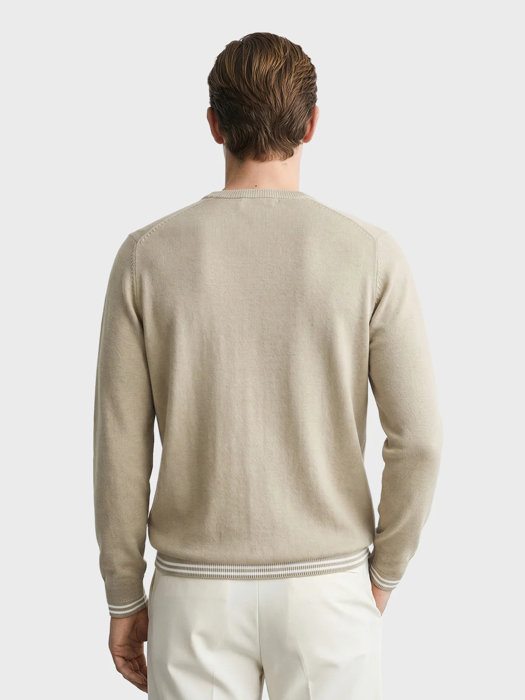 Men's Beige Slim Fit Solid Flat Knit T-Shirt - Image 5