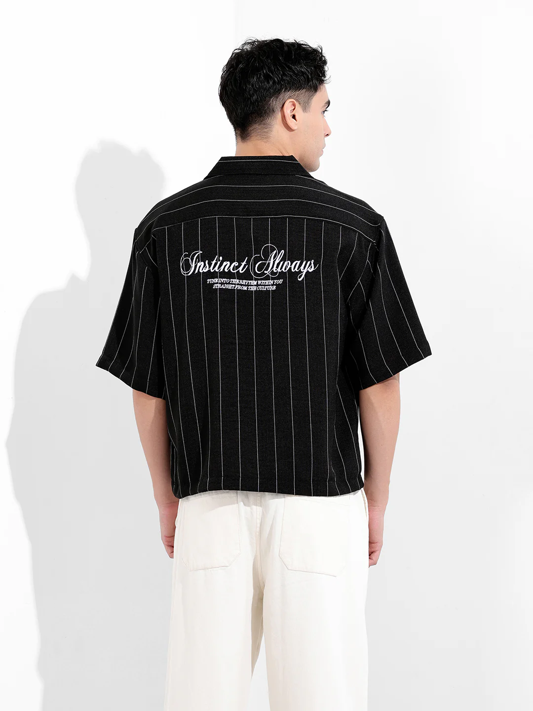 Men's Black Boxy Fit Embroided Casual Shirt - Image 4