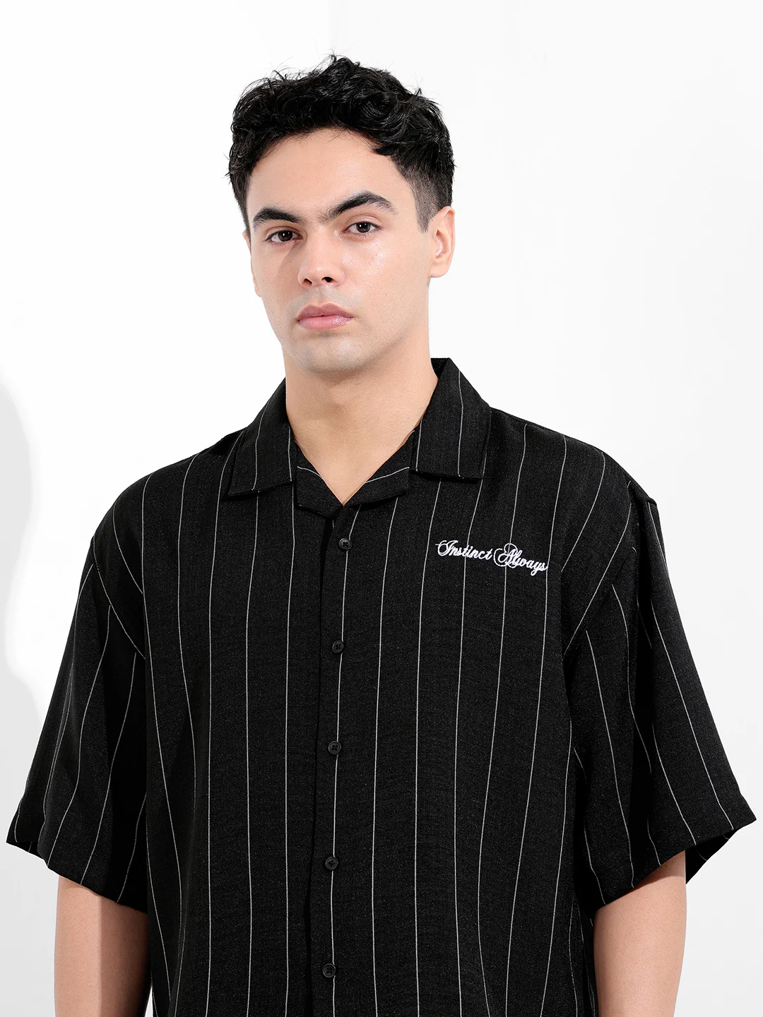 Men's Black Boxy Fit Embroided Casual Shirt - Image 5