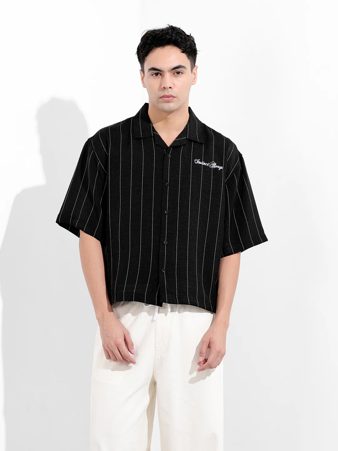 Men's Black Boxy Fit Embroided Casual Shirt - Image 7