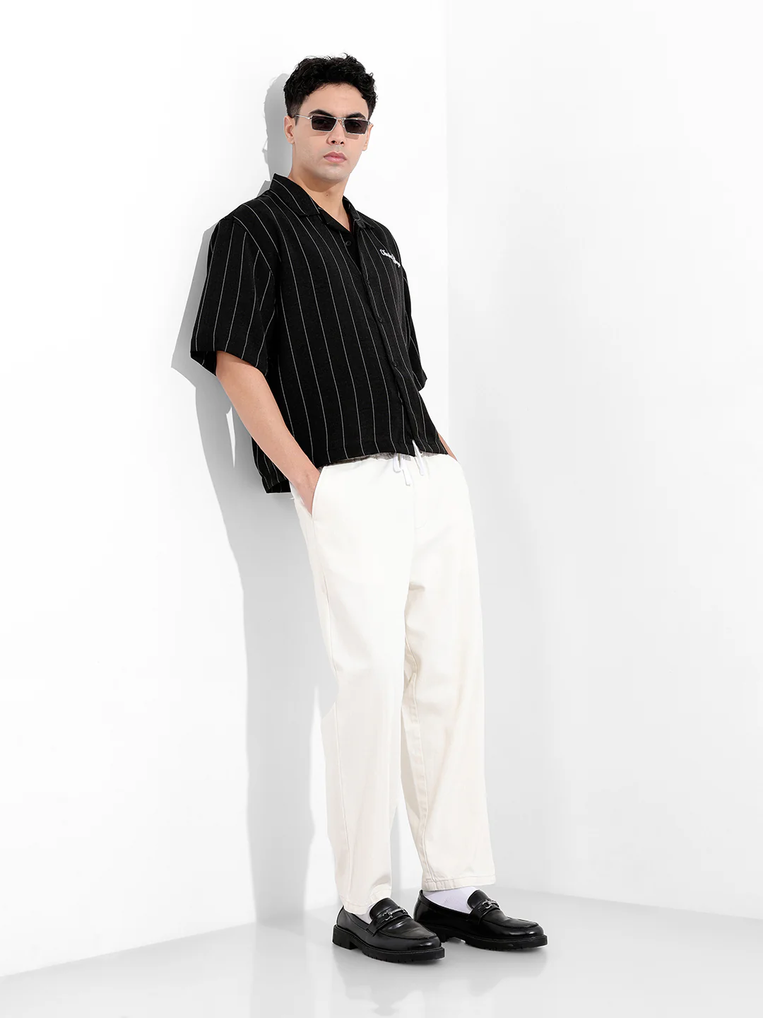 Men's Black Boxy Fit Embroided Casual Shirt - Image 9