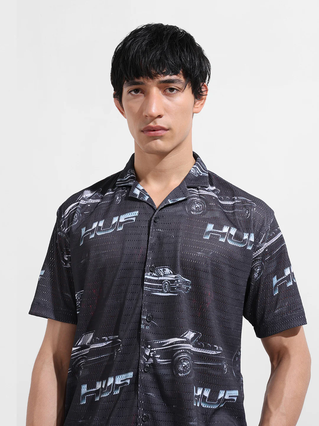 Men's Black Relaxed Fit Printed Resort Shirt - Image 5