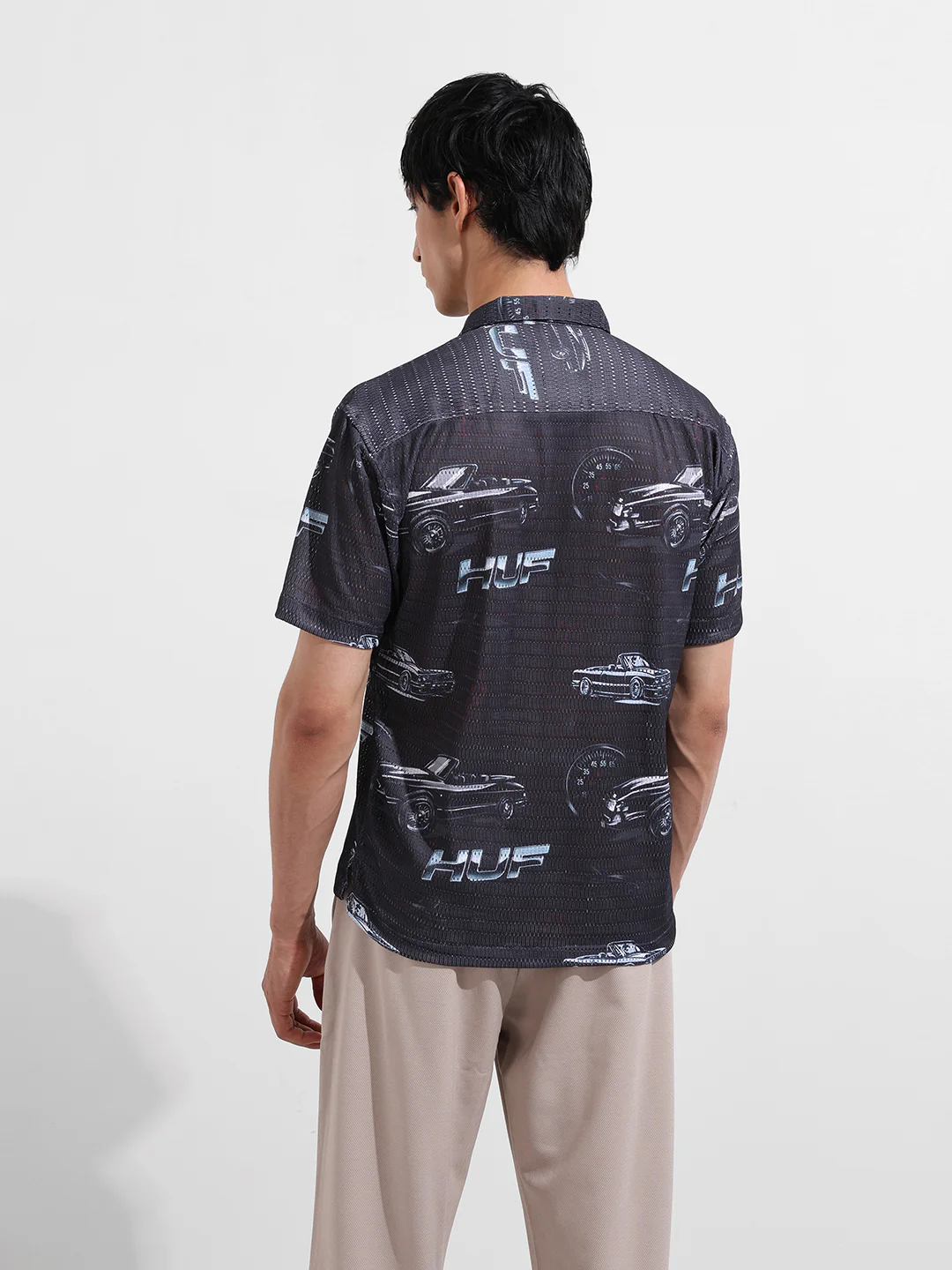 Men's Black Relaxed Fit Printed Resort Shirt - Image 6
