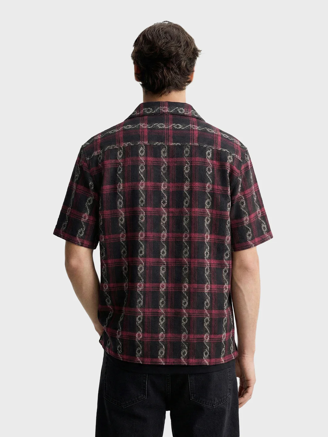 Men's Black Relaxed Fit Striped Resort Wear Shirt - Image 2
