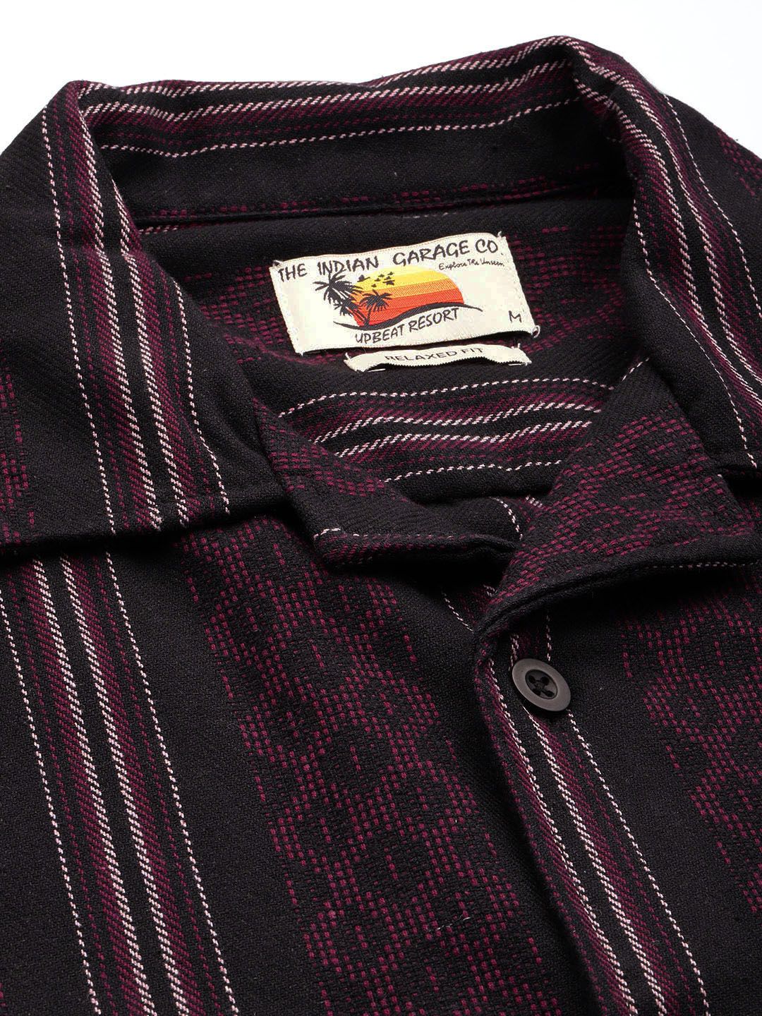 Men's Black Relaxed Fit Striped Resort Wear Shirt - Image 3