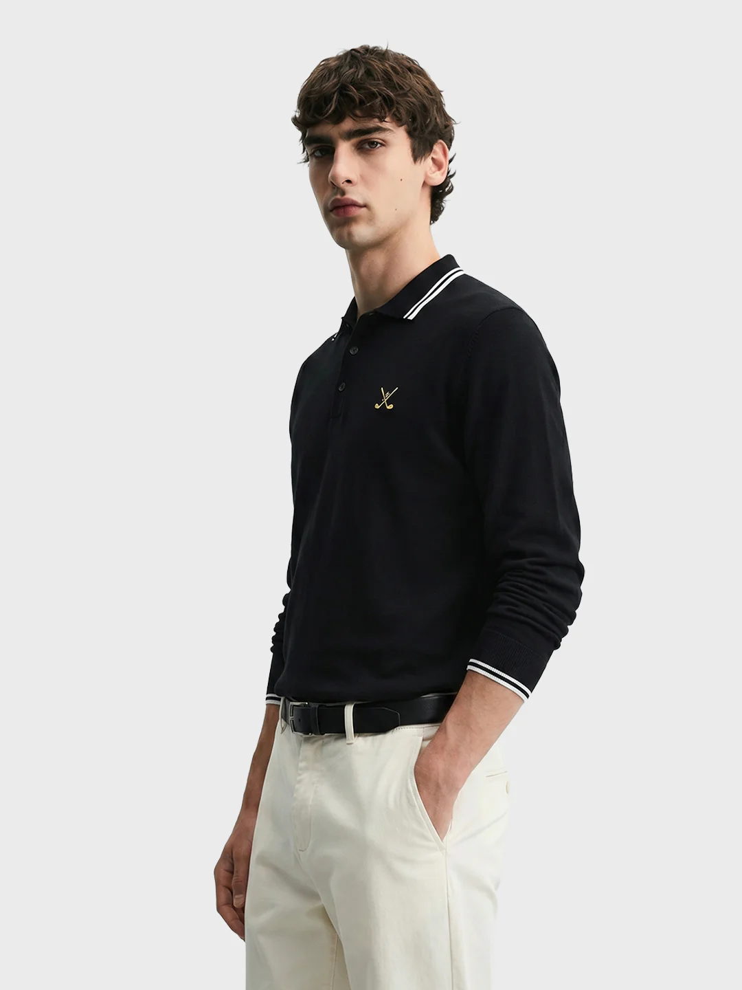 Men's Black Slim Fit Textured Flat Knit Polo T-Shirt - Image 4
