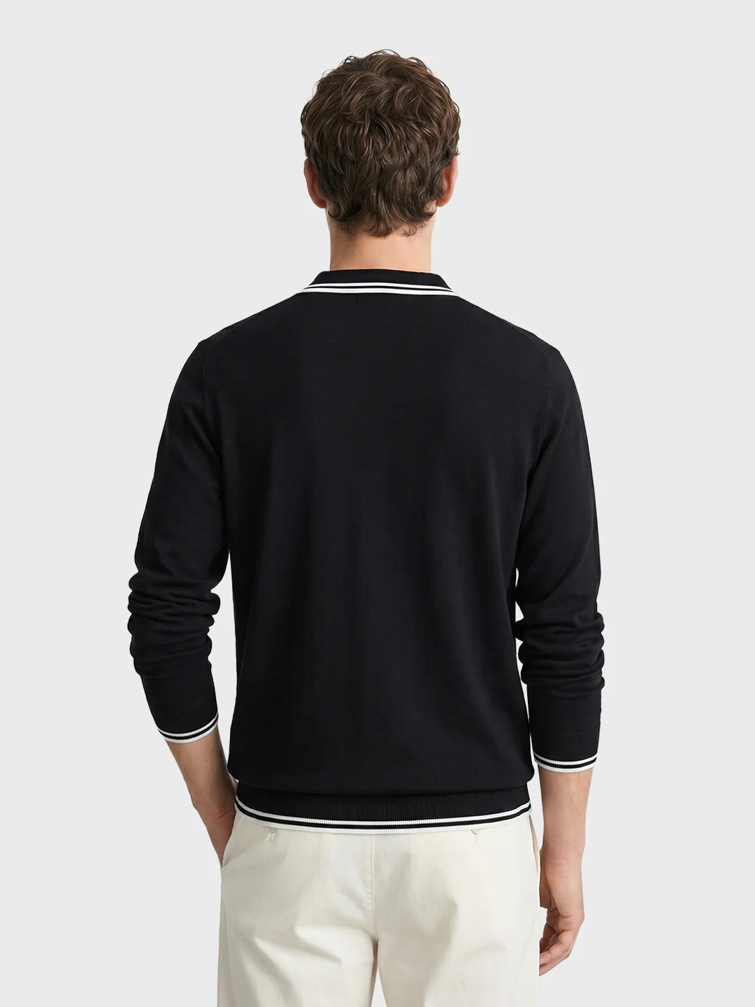 Men's Black Slim Fit Textured Flat Knit Polo T-Shirt - Image 5