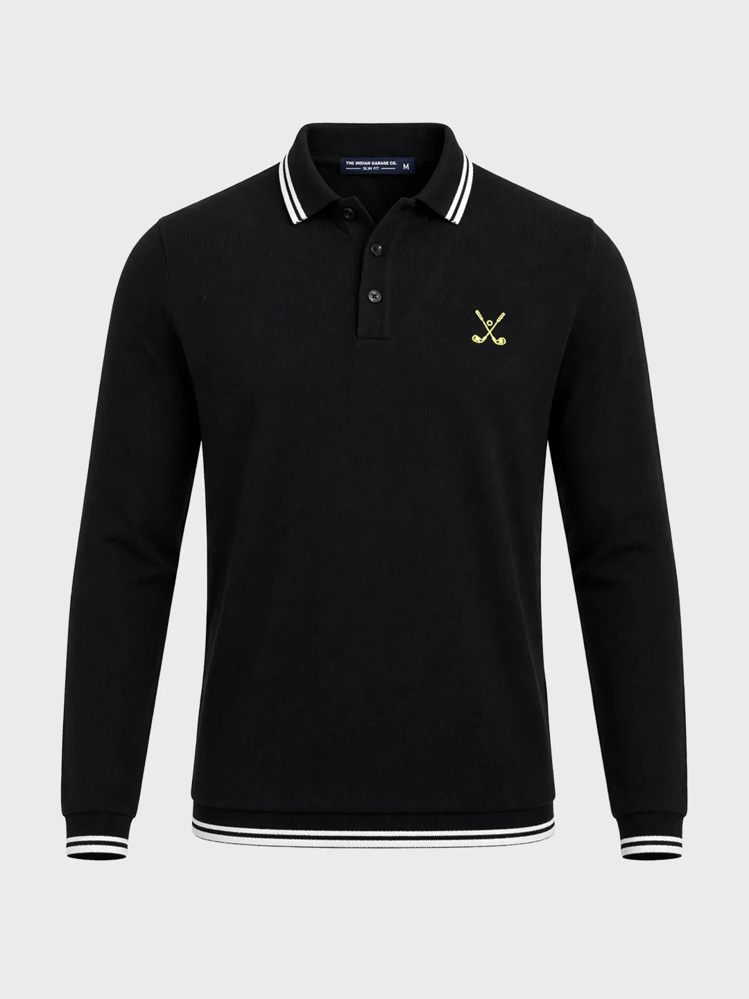 Men's Black Slim Fit Textured Flat Knit Polo T-Shirt - Image 6