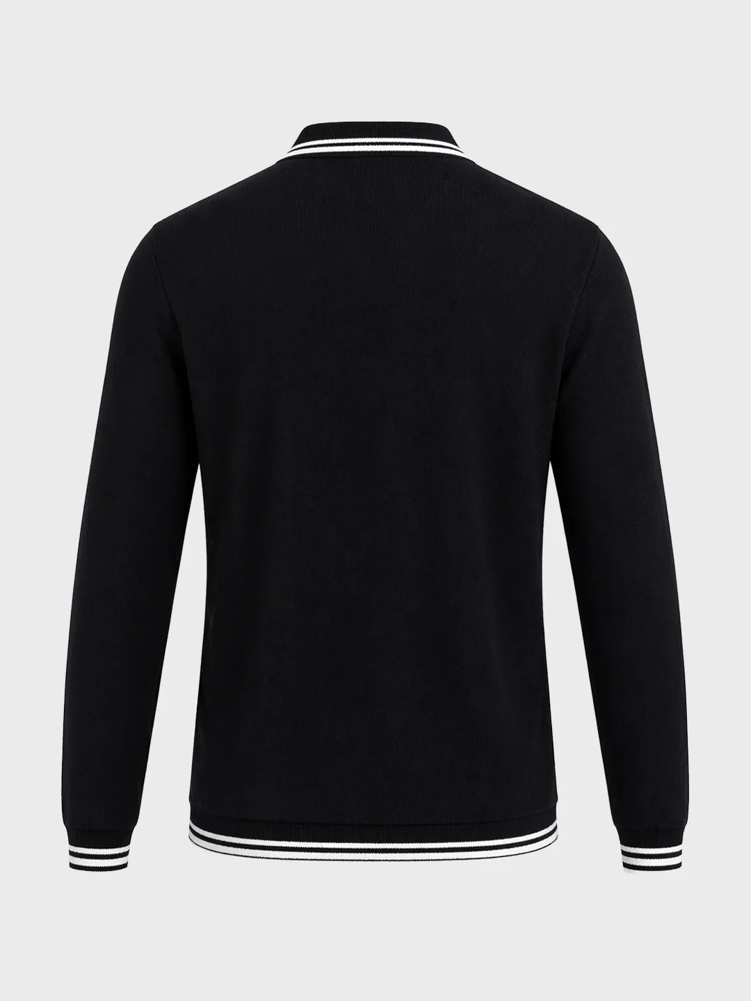 Men's Black Slim Fit Textured Flat Knit Polo T-Shirt - Image 7