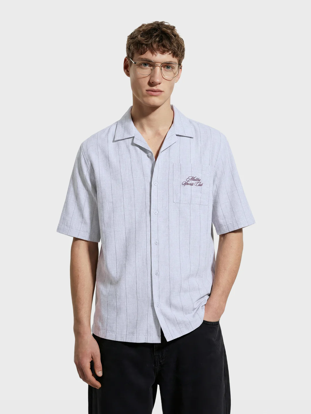 Men's Blue Boxy Fit Embroided Casual Shirt