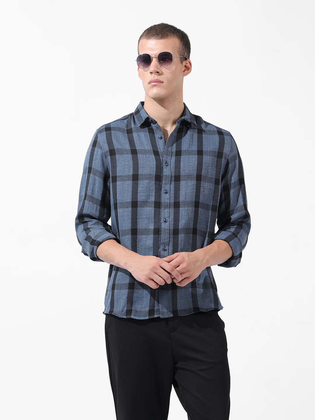 Men's Blue Regular Fit Checked Casual Shirt