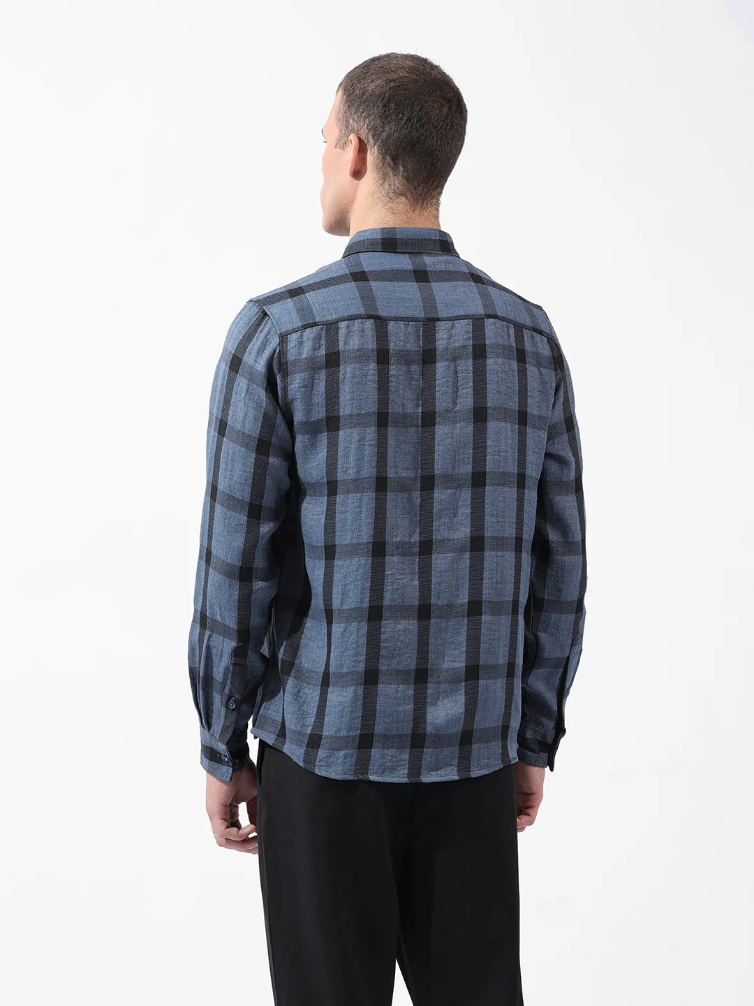 Men's Blue Regular Fit Checked Casual Shirt - Image 2