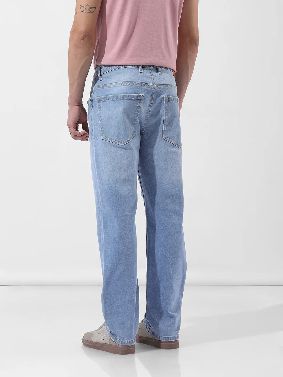 Men's Light Blue Regular Fit Solid Casual Jeans - Image 4