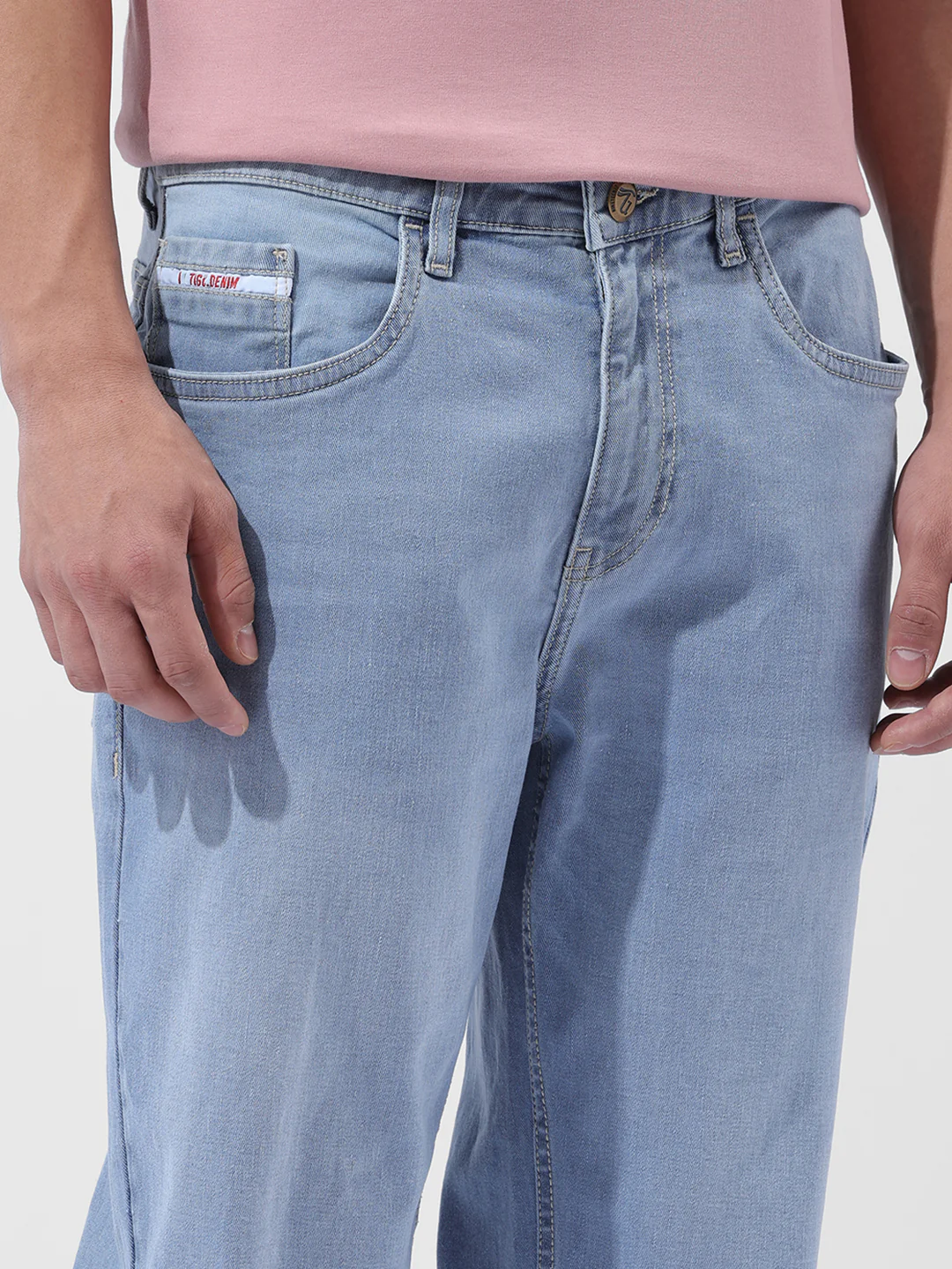 Men's Light Blue Regular Fit Solid Casual Jeans - Image 5