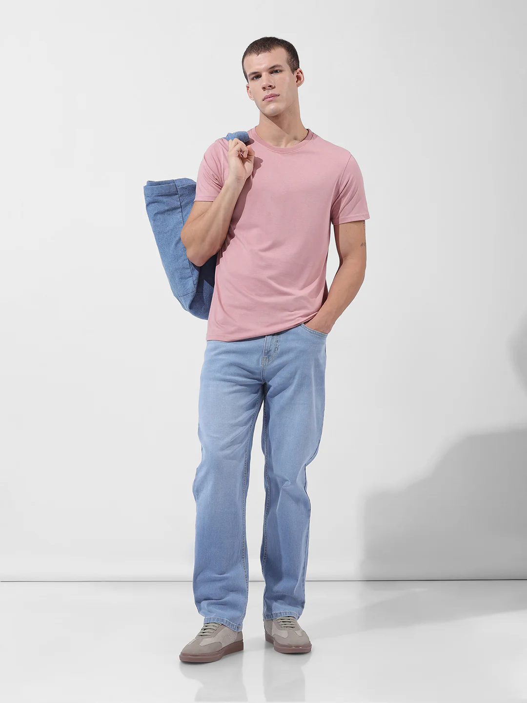 Men's Light Blue Regular Fit Solid Casual Jeans - Image 6
