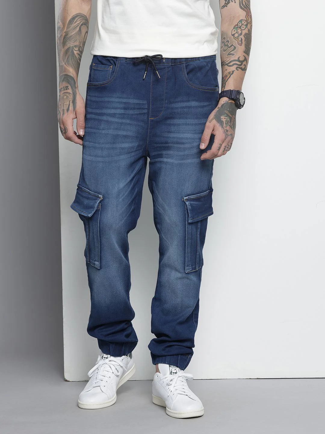 Men's Blue Regular Fit Solid Utility Jeans
