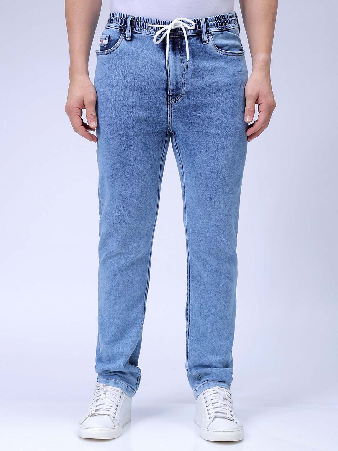 Men's Light Blue Regular Fit Solid Casual Jeans