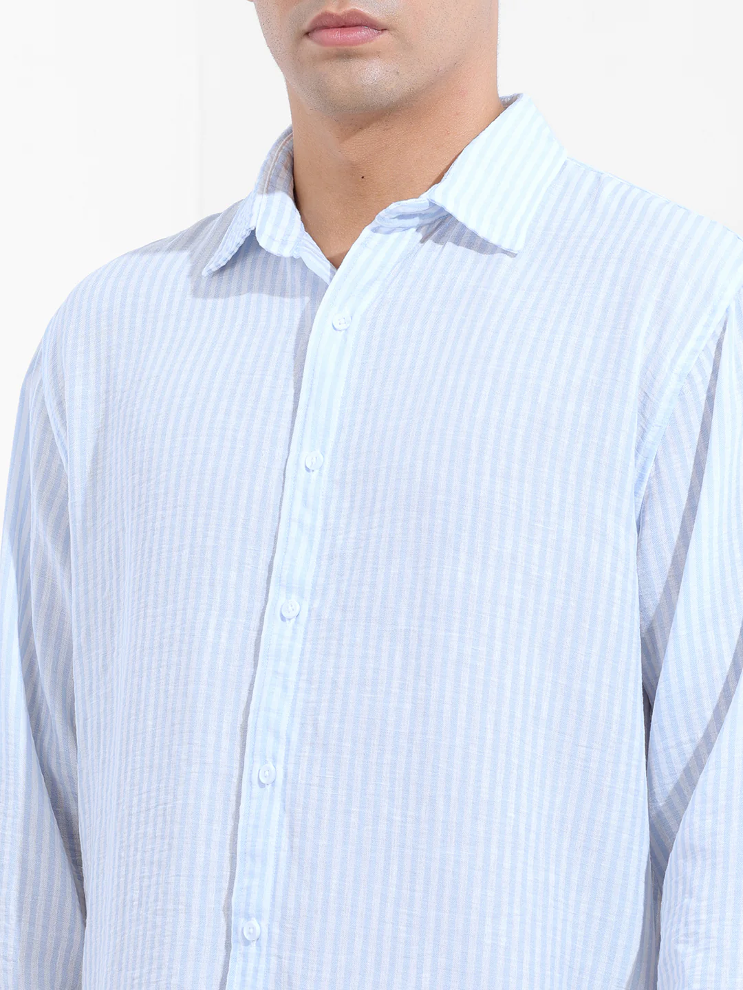 Men's Blue Relaxed Fit Striped Casual Shirt - Image 3