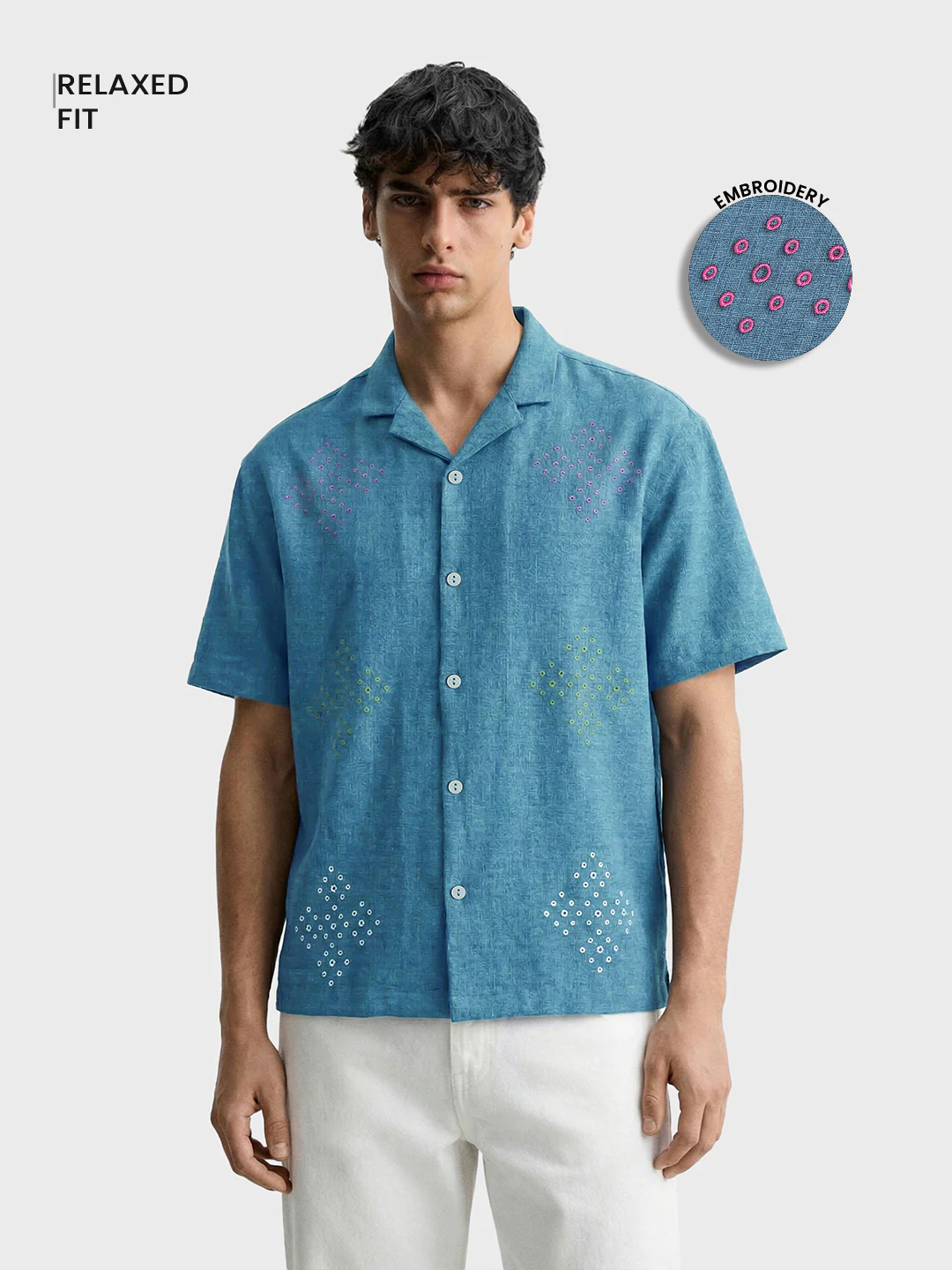 Men's Blue Relaxed Fit Printed Resort Shirt