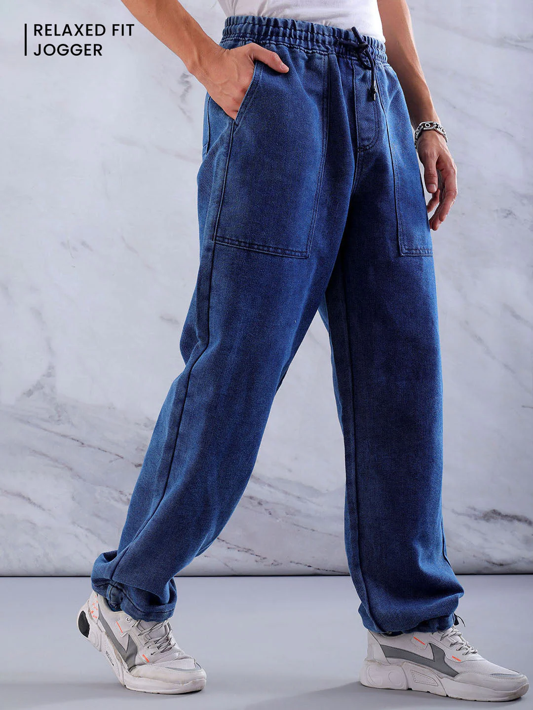 Men's Blue Relaxed Fit Solid Utility Jeans