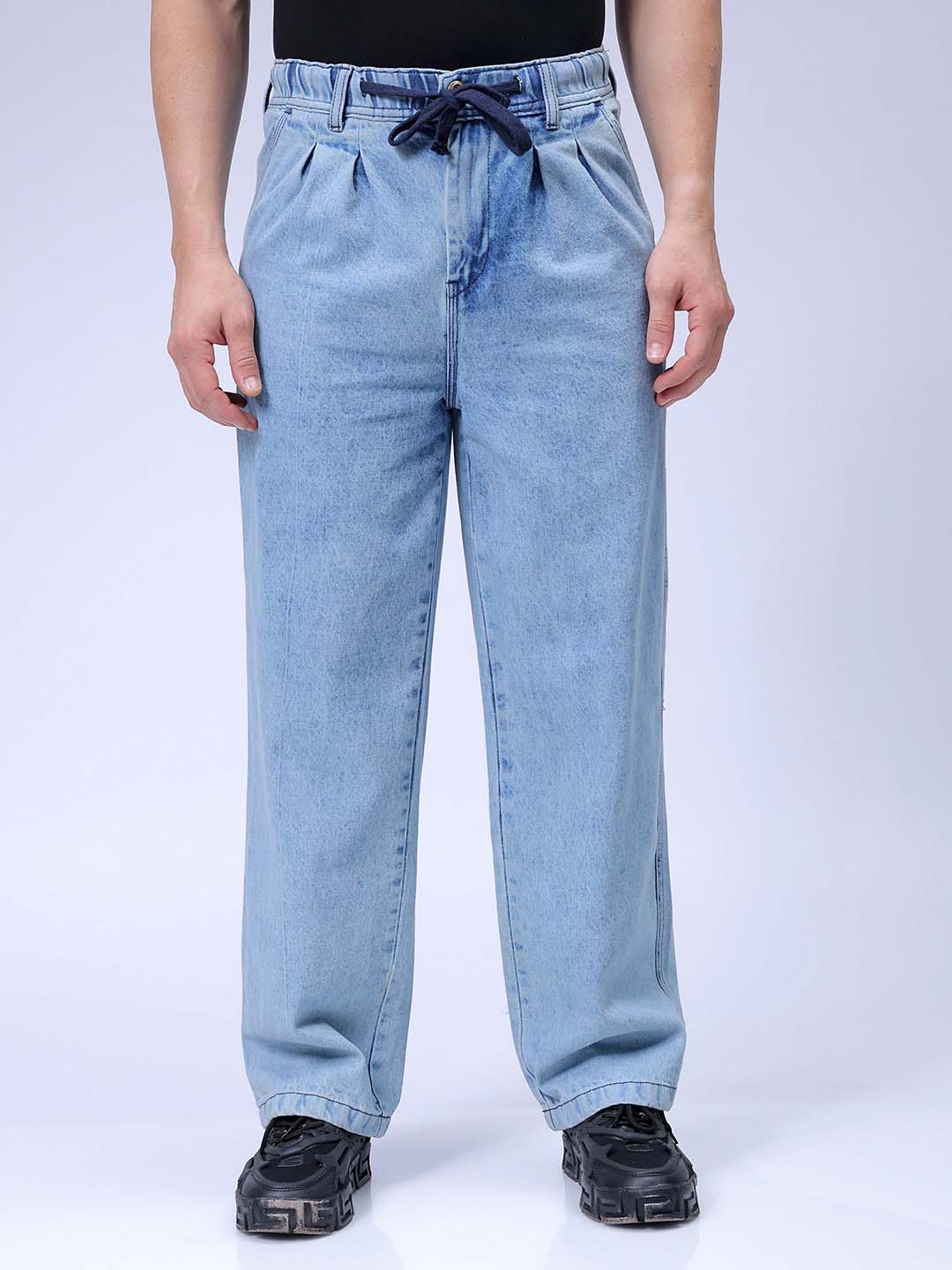 Men's Blue Relaxed Fit Solid Utility Jeans
