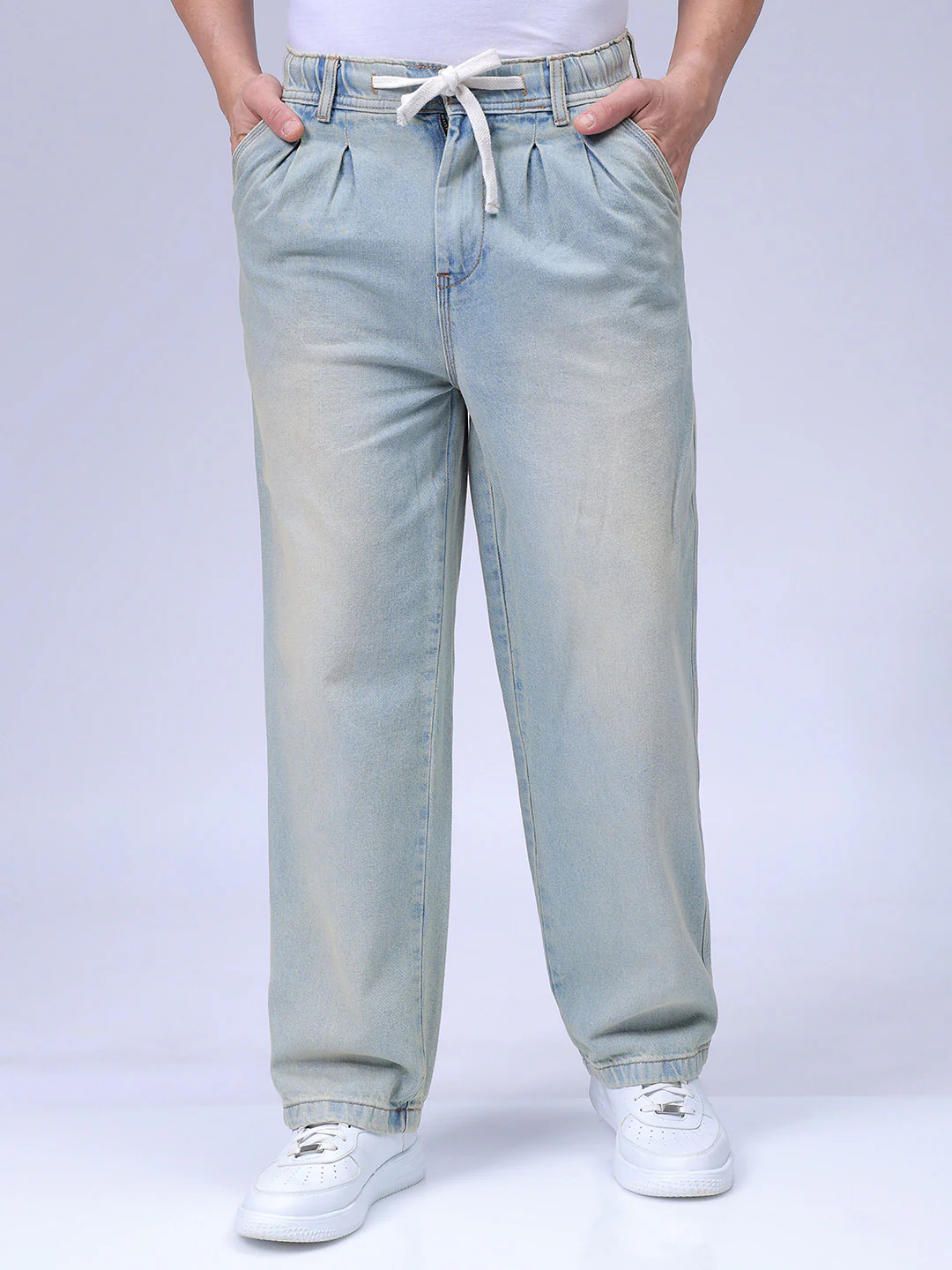 Men's Vintage Blue Relaxed Fit Solid Utility Jeans