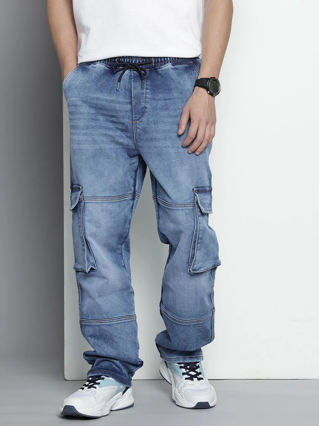 Men's Blue Regular Fit Solid Utility Jeans