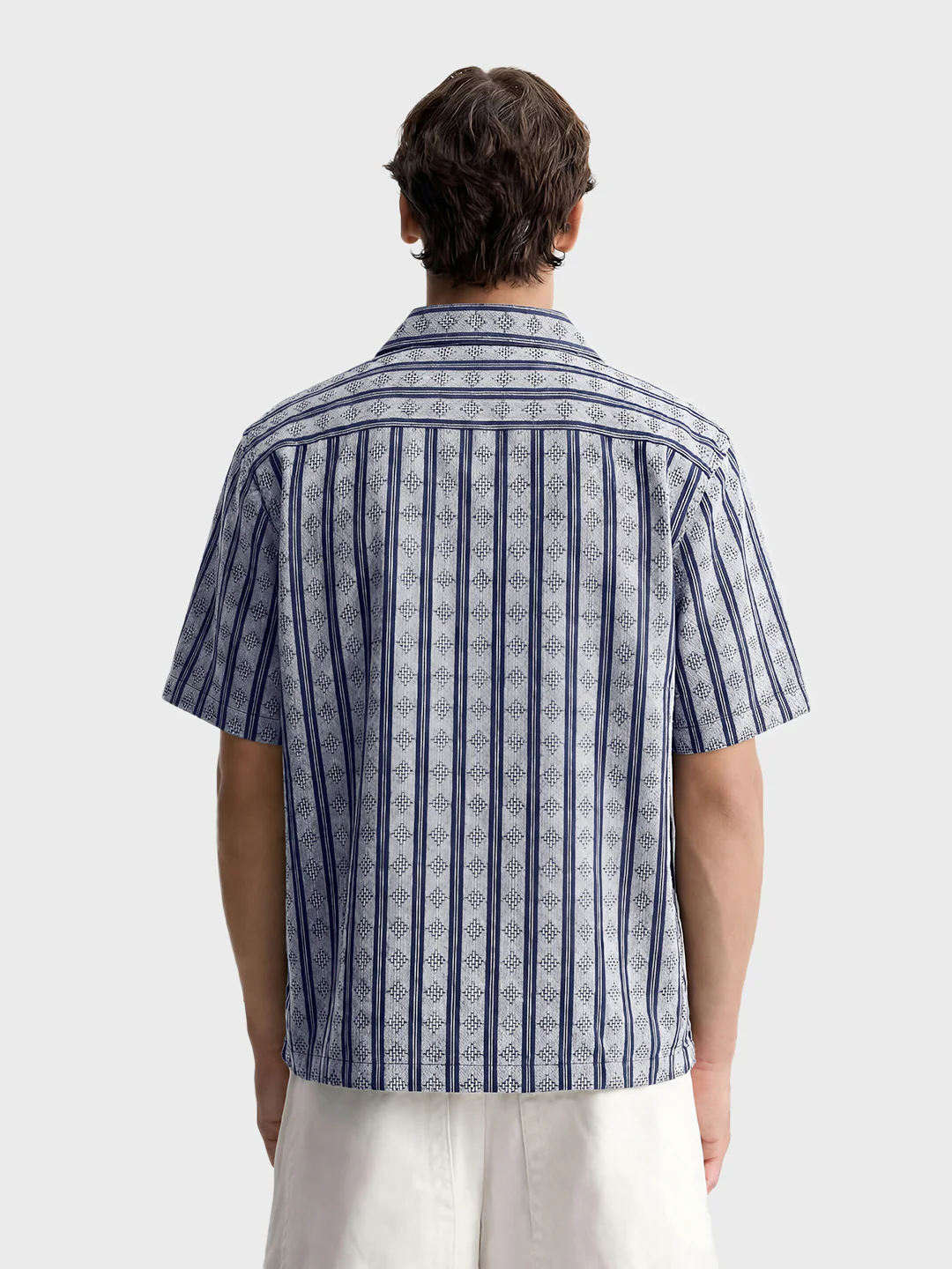 Men's Navy Blue Relaxed Fit Striped Resort Wear Shirt - Image 2