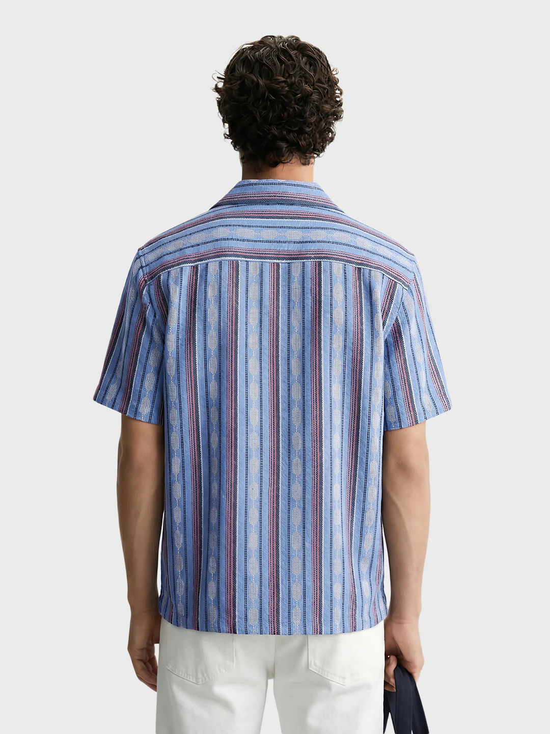 Men's Blue Relaxed Fit Striped Resort Wear Shirt - Image 2