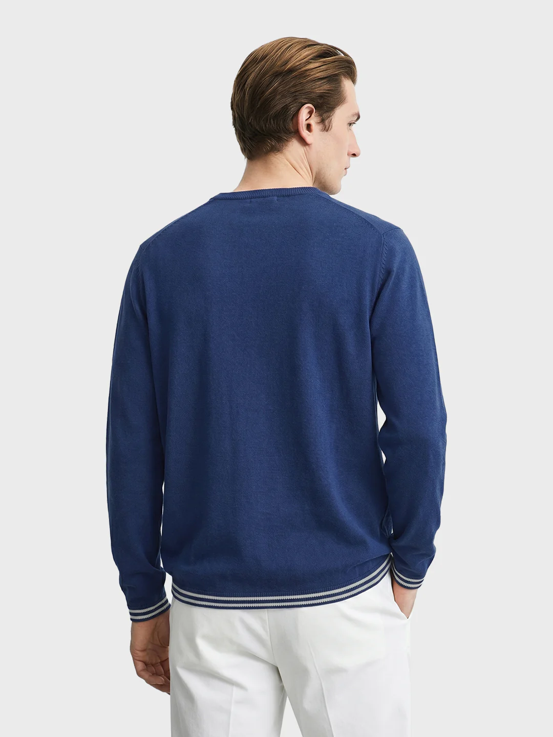 Men's Navy Blue Slim Fit Solid Flat Knit T-Shirt - Image 5