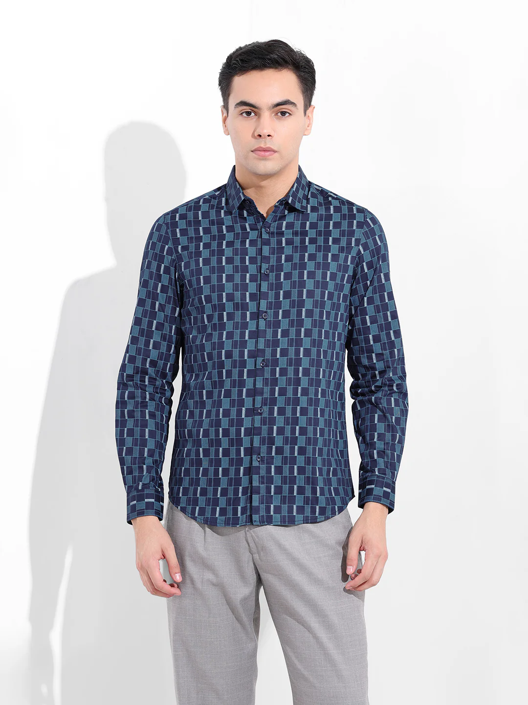 Men's Navy Blue Slim Fit Party Wear Shirt - Image 7