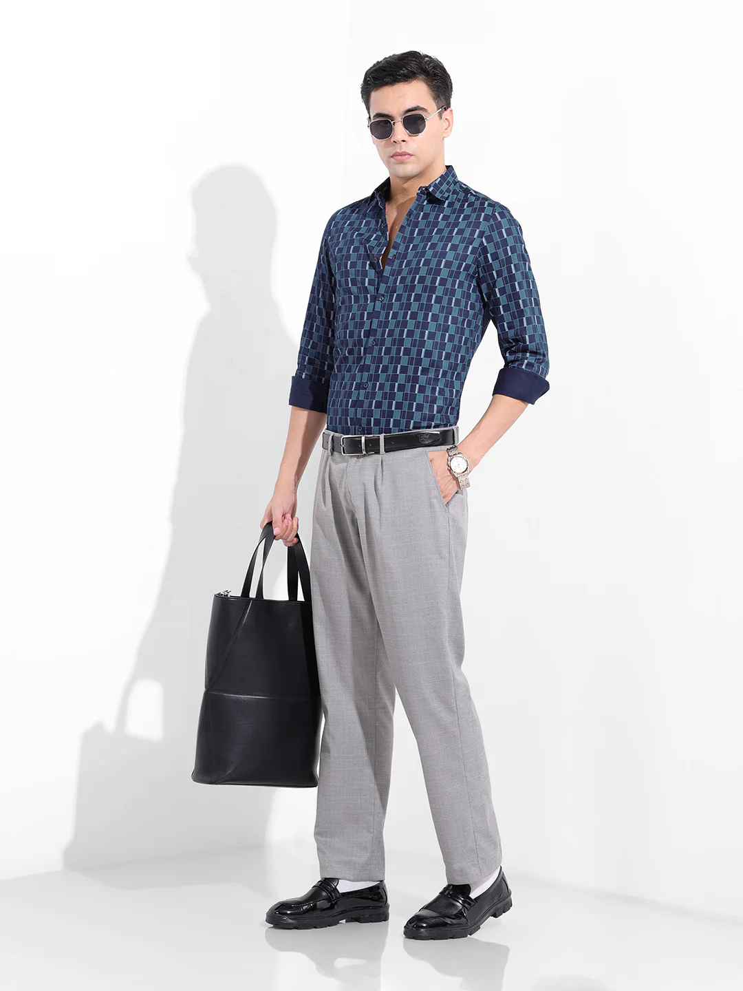 Men's Navy Blue Slim Fit Party Wear Shirt - Image 8
