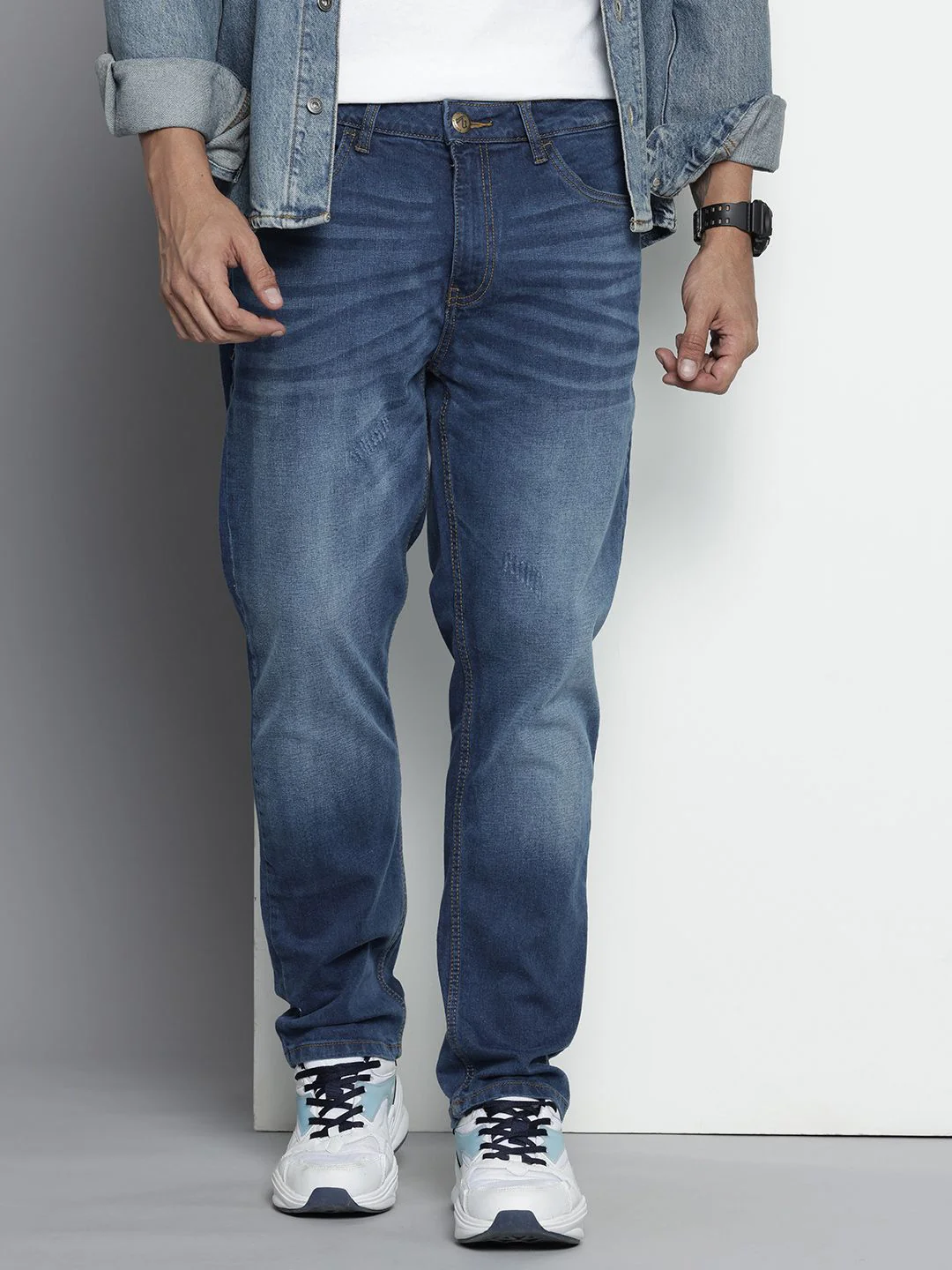 Men's Blue Slim Fit Solid Casual Jeans