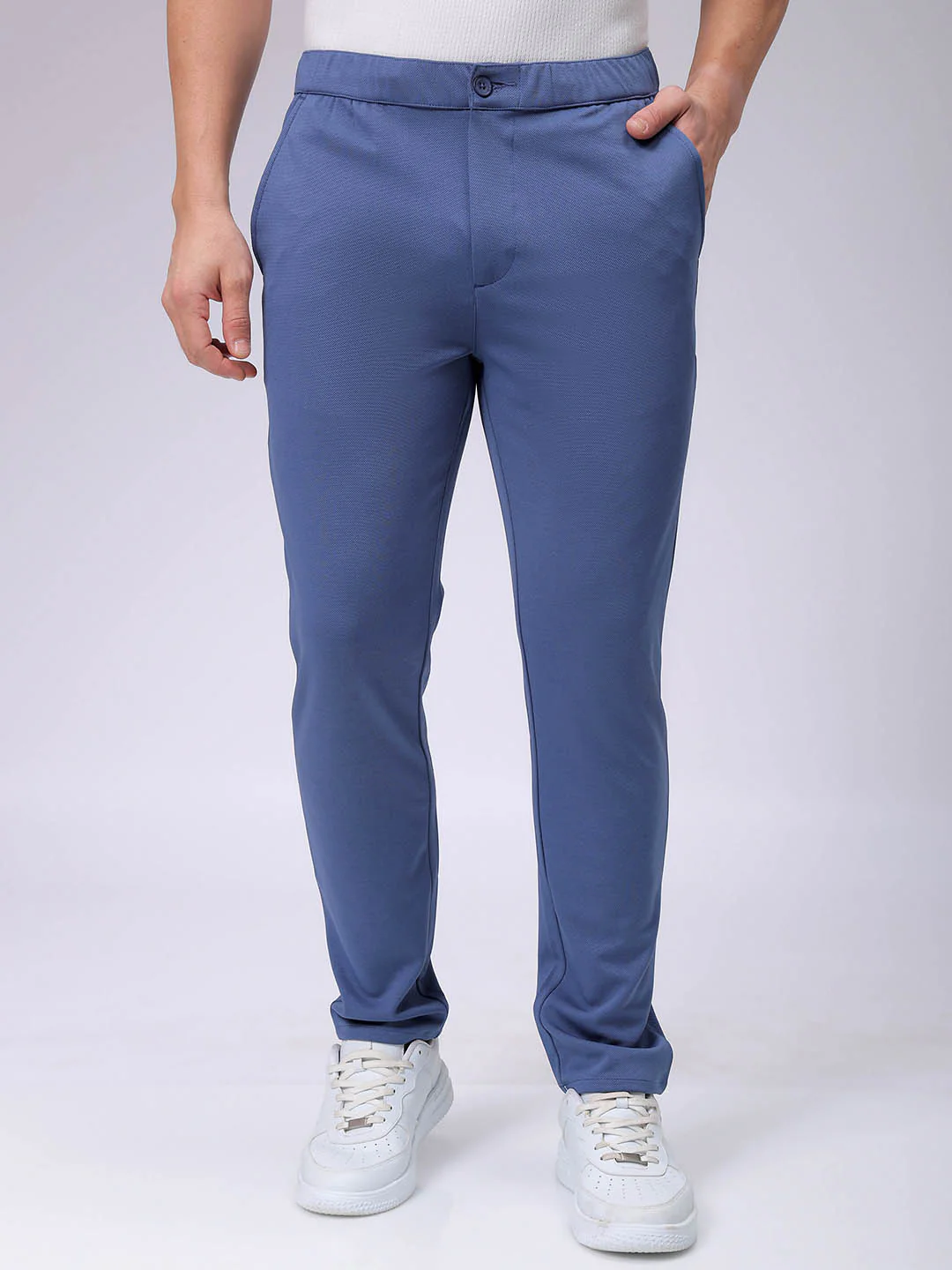 Men's Elemental Blue Slim Fit Textured Formal Trouser